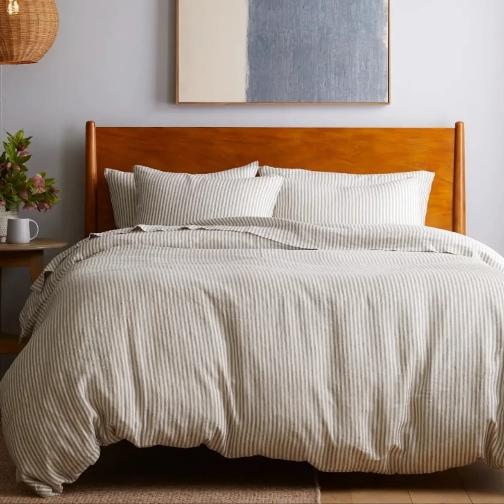 Quince European Linen Duvet Cover Set - grey & white stripe